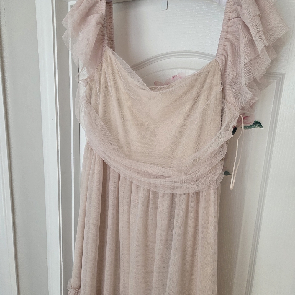 Worth Collective Full Length Bella Tiered Tulle Maxi Dress In Peach 2x - Picture 4 of 8